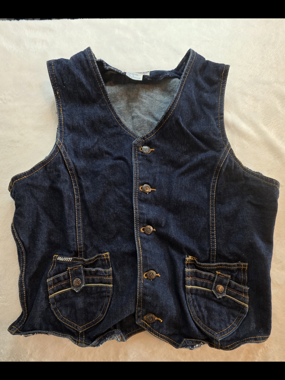 Vintage American Graffiti Denim Vest Size Large 100% Cotton Dark Wash